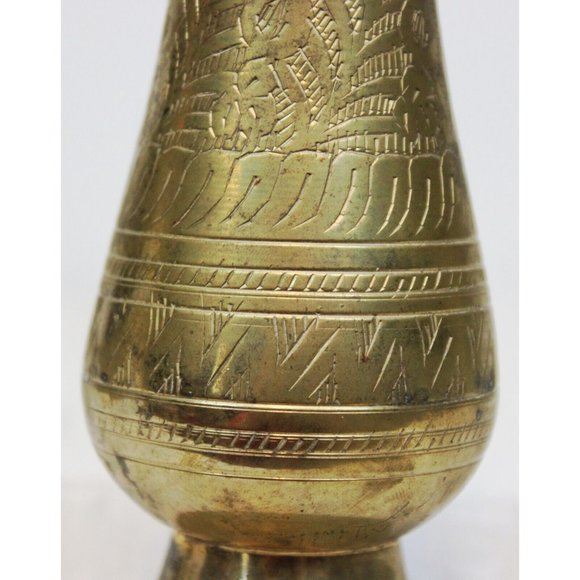 Vtg Solid Brass Metal Mini Bud Flower Vase Indian Etching Design Art Home Decor - Picture 7 of 11